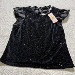 Nanette Lepore‎ NWT Velvet Sequin Top Wms S Black Satin Bow Back Evening Blouse